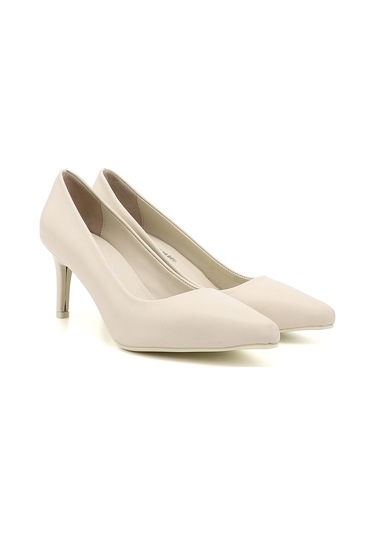 Gönderi R Bej Sivri Burun İnce Topuklu Hakiki Deri Stiletto Bej