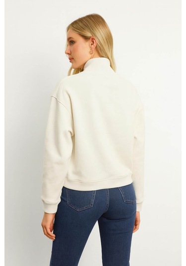 Fashion Friends Fermuarlı Kamyoner Yaka Ekru Kadın Sweatshirt 25k0166k1 Ekru