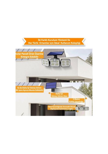 Kumandalı Solar Güneş Enerjili 122 Ledli Hareket Sensörlü Bahçe Aydınlatma Sokak Lambası Asorti