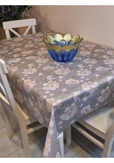 Kumaş Dokulu Tabanı Silikonlu Yıkanabilir Silinebilir Ütülenebilir Kaymaz Dekoratif Masa Örtüsü Brs020 Gri