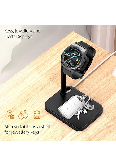 Aoduke Ajzj02s Google / Huawei / Garmin / Samsung Uyumlu Saat Şarj Cihazı Dock'u İçin Şarj Tabanı Standını İzle Siyah