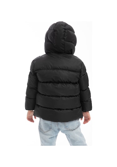 Erkek Çocuk Siyah Içi Polarlı Kapüşonlu Şişme Kışlık Mont Siyah