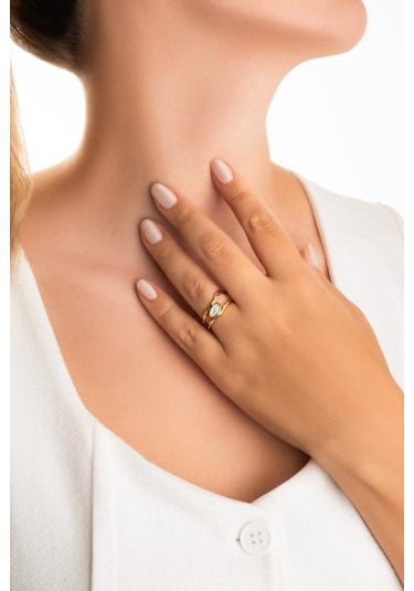 Sedef Masalı 18 Ayar Sarı Altın Kaplama Ayarlanabilir Gümüş Yüzük Sarı