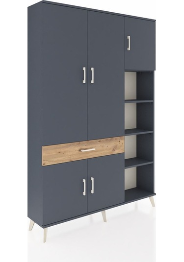 Arges Dolap 10 Raflı Tek Çekmeceli 5 Kapaklı 132x30x195 Antrasit-antrasit/çam Antrasıt/atlas Çam Arges Dolap 10 Raflı Tek Çekmeceli 5 Kapaklı 132x30x195 Antrasit-antrasit/çam Antrasıt/atlas Çam