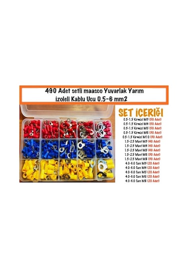 490 Parça Set Maasco Yuvarlak Yarım Izoleli Kablu Ucu 0.5-6 Mm2