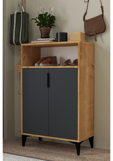 1204 Ada Ayakkabılık 4 Raflı 2 Kapaklı Çok Amaçlı Dolap Antrasit Safir Antrasit Safir