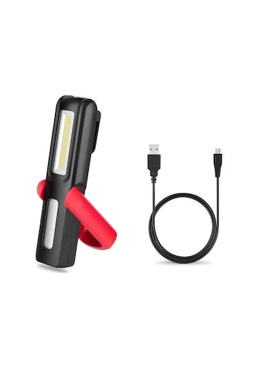 Mıknatıslı Taşınabilir Usb Şarjlı Led Cob Fener Siyah