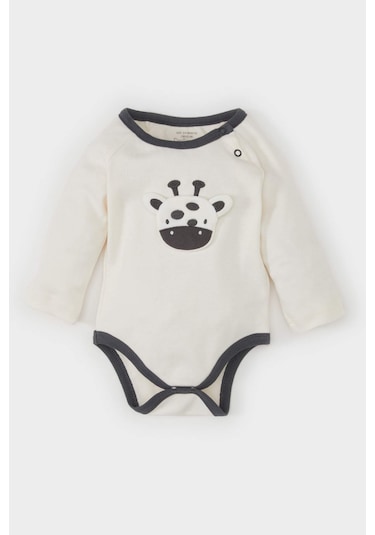 DeFacto Erkek Bebek Yenidoğan Zürafa Nakışlı Uzun Kollu Çıtçıtlı Body D4135A524WNWT47 Beyaz