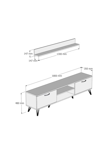 Mega 180 Lik L Raflı Tv Ünitesi Çam-Beyaz - Tvu0103