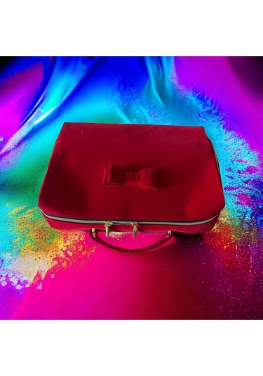 Estee Lauder Kırmızı Kadife Kozmetik Makyaj Çantası Büyük Boy Vintage Kırmızı