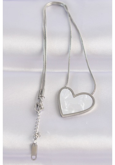 Ezoconcept 316l Çelik Zincir Gümüş Renk Mermer Desenli Kalp Kolye Çok Renkli