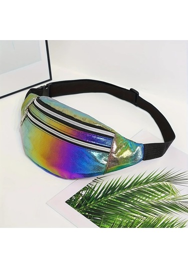 Fochsia Mavi Renkli Outdoor Bel Çantası, Yedi Renk Geçişli, Çapraz Omuz Çantası, Kamp Seyahat Günlük Kullanım Mavi