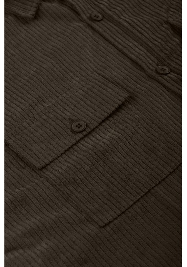 Deepsea Kahve Cepli Likralı Kadife Kumaş Rahat Kesim Erkek Gömlek Yumuşak Dokulu, Şık Tasarım Gömlek 2600759 Kahve