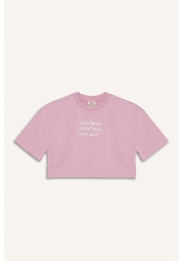 DeFacto Kız Çocuk 2'li Takım Bisiklet Yaka Baskılı Kısa Kollu Tişört Beli Paçası Lastikli Eşofman Altı Z8983A625SMPN444 Pembe