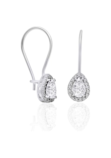 Silvera Telkari Gümüş Damla Model Çengelli Küpe Zirkon Taşlı 925 Ayar St064 Gümüş