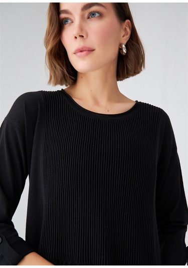 Peraluna Bol Kesim Uzun Kadın Triko Elbise Siyah