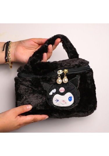 Sanrio Kuromi İnci Detaylı Peluş El Çantası Siyah-1956 Altın