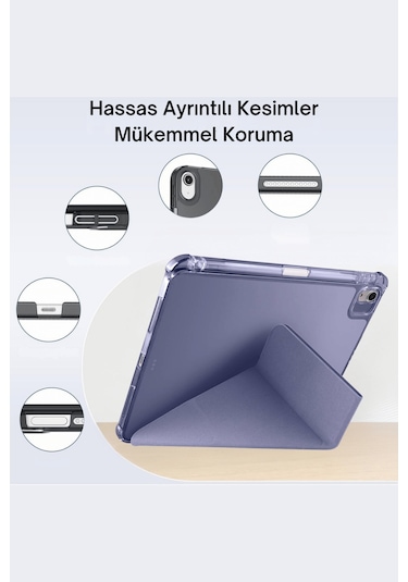 İpad Air 13 İnç 2025 M3 Çip Uyumlu Kalem Bölmeli Standlı Akıllı Fuchsia Trifolding Tablet Kılıfı Kapaklı Kılıf
