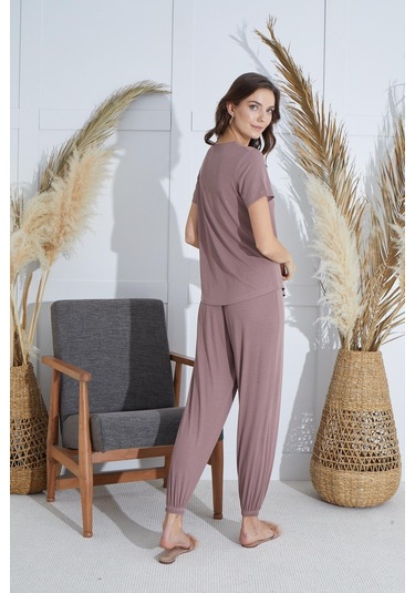 Kadın Kısa Kol Vizon Pijama Takım C0t1n951 001