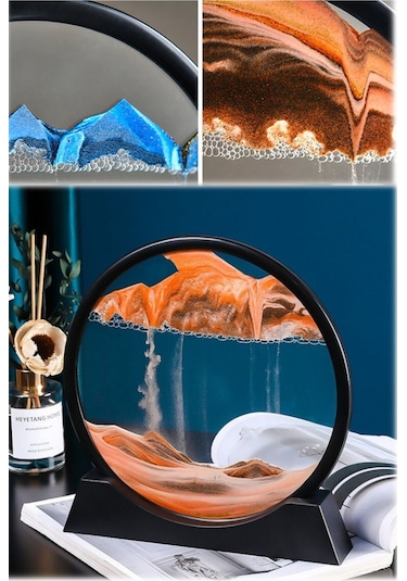 Orta Boy Akıllı Hediyelik Ev Ofis Kinetik Yuvarlak Kum Saati Hareketli Sanatsal Biblo Obje Çerçeve