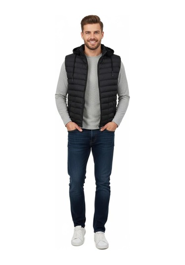 Erkek Büyük Beden Kapüşonlu Spor Yelek 5001 Bgl-st04896 Siyah