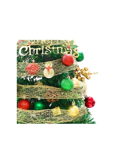 1.5ft Masa Üstü Yıldızlı Noel Ağacı Kırmızı Yeşil Toplar Yeşil