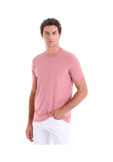Hatemoğlu Pembe Regular Fit Düz Pamuklu Bisiklet Yaka Triko Tişört Pembe