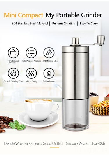 Qingmipy Stainless Steel El Öğütücü: Kahve Fasulyesi, Biber, Fıstık Vb. Çeşitli Malzemeleri Öğütmek İçin Ev Kullanıma Uygun Gümüş