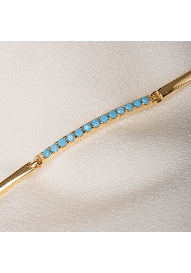 Gümüş Bileklik - Sıra Firuze Turkuaz Taşlı Modern Tasarım Şık 925 Ayar Gümüş Bileklik Gümüş