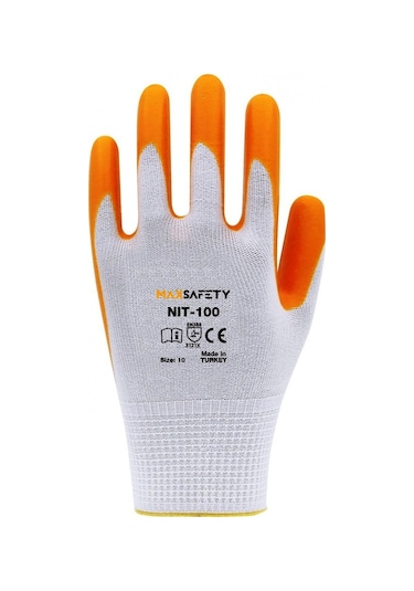 MAXSAFETY NIT-100 NİTRİL KAPLI ELDİVEN (SARI-BEYAZ) NO 10 1 ÇİFT
