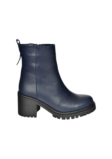 Fox Shoes R654006503 Lacivert Hakiki Deri Kalın Topuklu Kadın Bot Lacivert