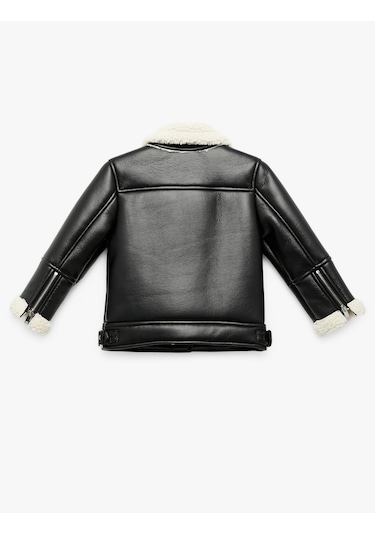 Koton Uzun Kollu Kruvaze Yaka Suni Deri Biker Ceket Siyah 6wmg20017aw Siyah