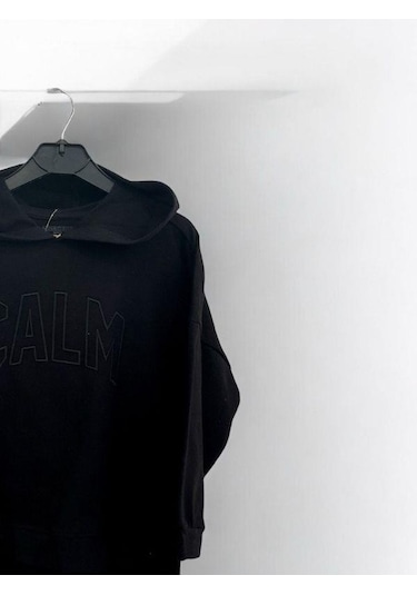 Kız Çocuk Kapüşonlu Calm Kapartmalı Sweatshirt-14372 Siyah