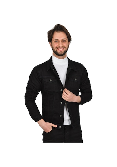 Deepsea Erkek Siyah Dar Kesim Likralı Kot Ceket Mont 2201006 False Siyah