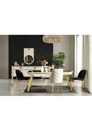 City Yemek Odası Takımı Yemek Masası + 4 Adet Sandalye Beyaz