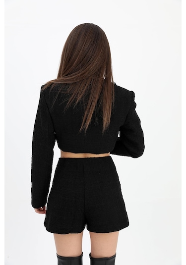Wpr Yüksek Bel Yandan Fermuarlı Chanel Kumaş Şort Etek - Siyah-siyah Siyah