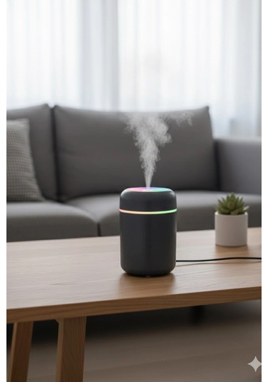 Siyah H2o Usb Renkli Mini Hava Nemlendirici Led Işıklı 350ml Taşınabilir Oda Ve Ofis Difüzörü