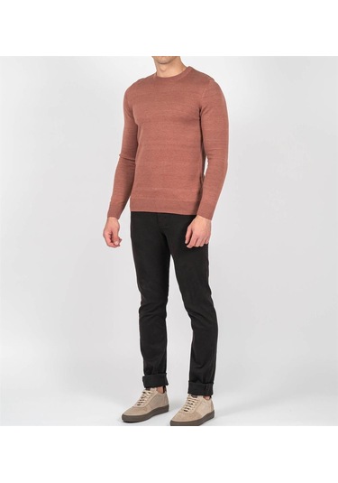 Erkek Bisiklet Yaka Triko Slim Fit Pamuklu Kazak Ncs Jeans 3002-Kiremit Melanj