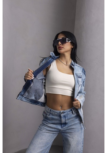 Wj233 Women Jeans Jacket Iceblue