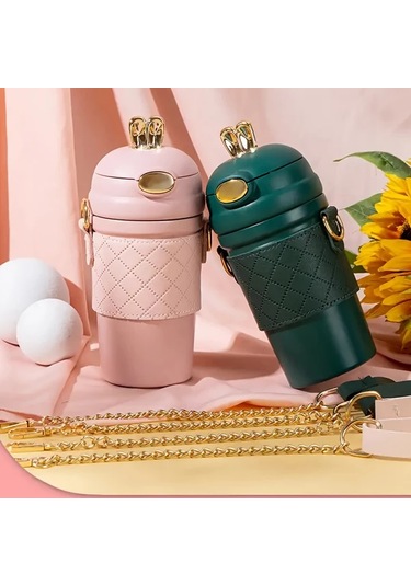 Oldfriend Yalıtımlı 480ml Paslanmaz Çelik Termal Bardak Taşınabilir Pipet Kayışı 4 Adet 3d Çıkartma Beyaz Beyaz Rastgele Verilen 4 Adet 3d Çıkartma