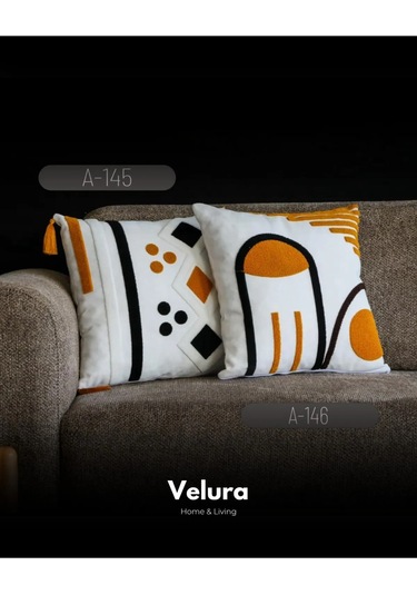 Dekoratif Kırlent & Pinterest Kırlent & Keten Kumaş - Nakış İşleme & A145-a146 Turuncu - Yeşil - Krem