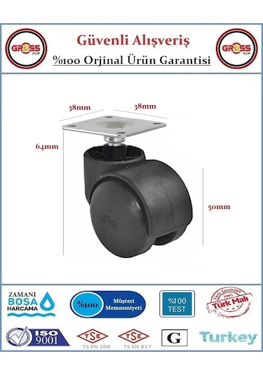 Tablalı Mobilya Tekerleği - Dönerli Tablalı Tekerlek - 3 Adet