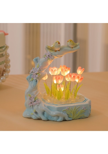 Yaratıcı Masaüstü Reçine Dekoratif Gece Lambası Lale Dıy Malzeme Mavi