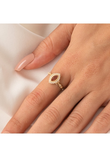 Gümüş Yüzük - 1.10 Karat Mekik Zultanit Taşlı Evlilik Teklifi Kadın 925 Ayar Gümüş Yüzük Sarı