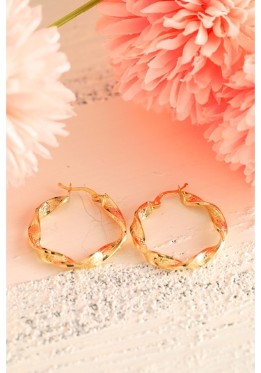 14 Ayar Altın Küpe Grek Desenli Tek Burgu Halka Küpe 3,2 Cm Çapında