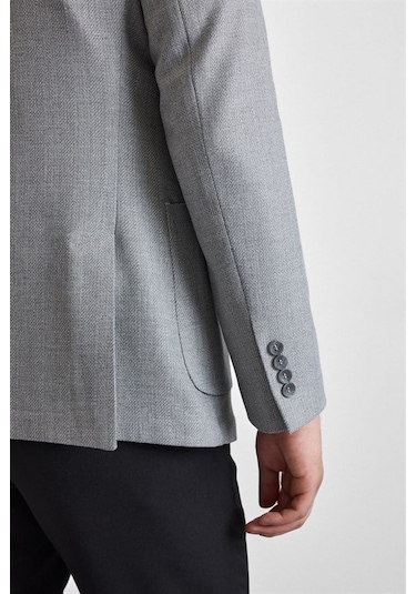 Süvari Gri Slim Mono Yaka Torba Cep 6 Drop Klasik Ceket Ct2021600416-s05