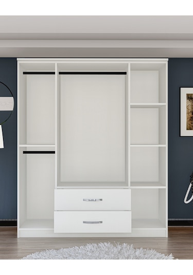 Metalia Gm0035 Esil 4 Kapılı 2 Çekmeceli Aynalı Gardrop Dolap Beyaz