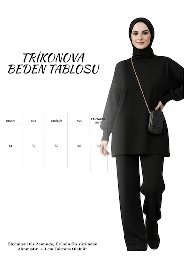 Trikonova Balon Kol Bol Paça Alt Üst Kadın Triko Tesettür Takım Siyah