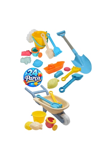 Waldern Toys Lux 24 Parça El Arabası Gemi Büyük Orta Boy Kova Kürek Takımı Plaj Seti