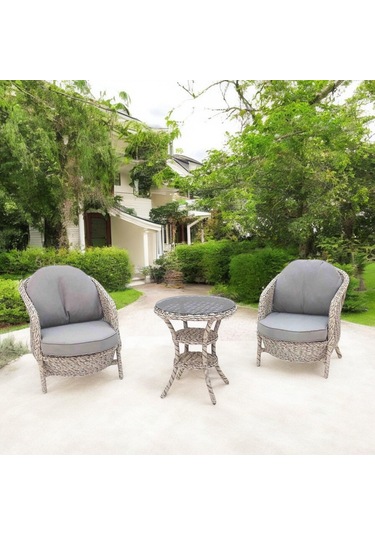 Conjunto Rattan Dedikodu Balkon Bahçe Takımı 2+1 Rehome Bej